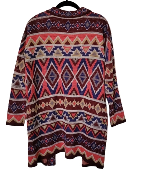 Aztec south western colorful crochet knit long Cardigan size S - Picture 2 of 10